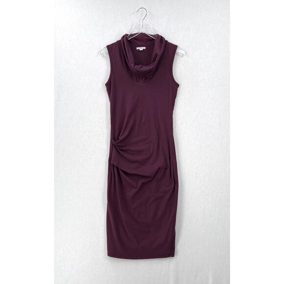 JAMES PERSE Cowl Neck Midi Dress Womens Medium Purple Plum Sleeveless Ruched - Picture 2 of 14